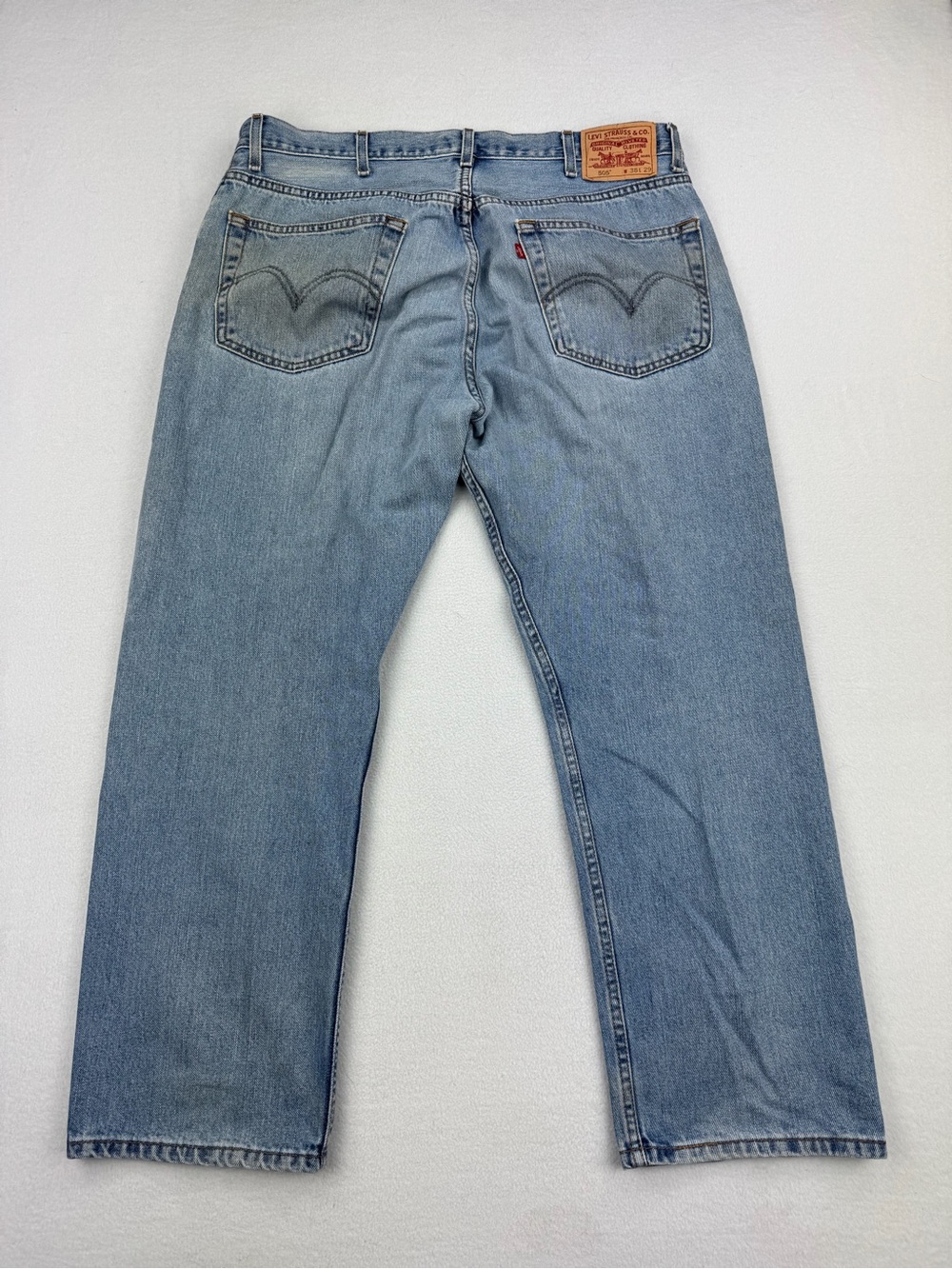 Levis 505 Regular Fit Straight Leg Light Wash Blue Jeans Distressed Men Sz 38x29